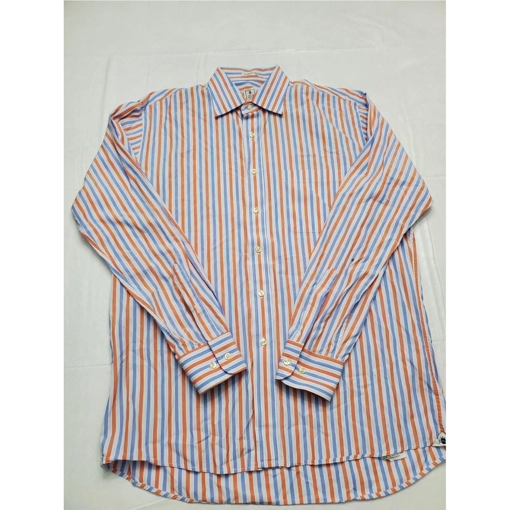 Peter Millar Shirt Mens Large 16.5 Striped Button Up Long Sleeve Casual Dress